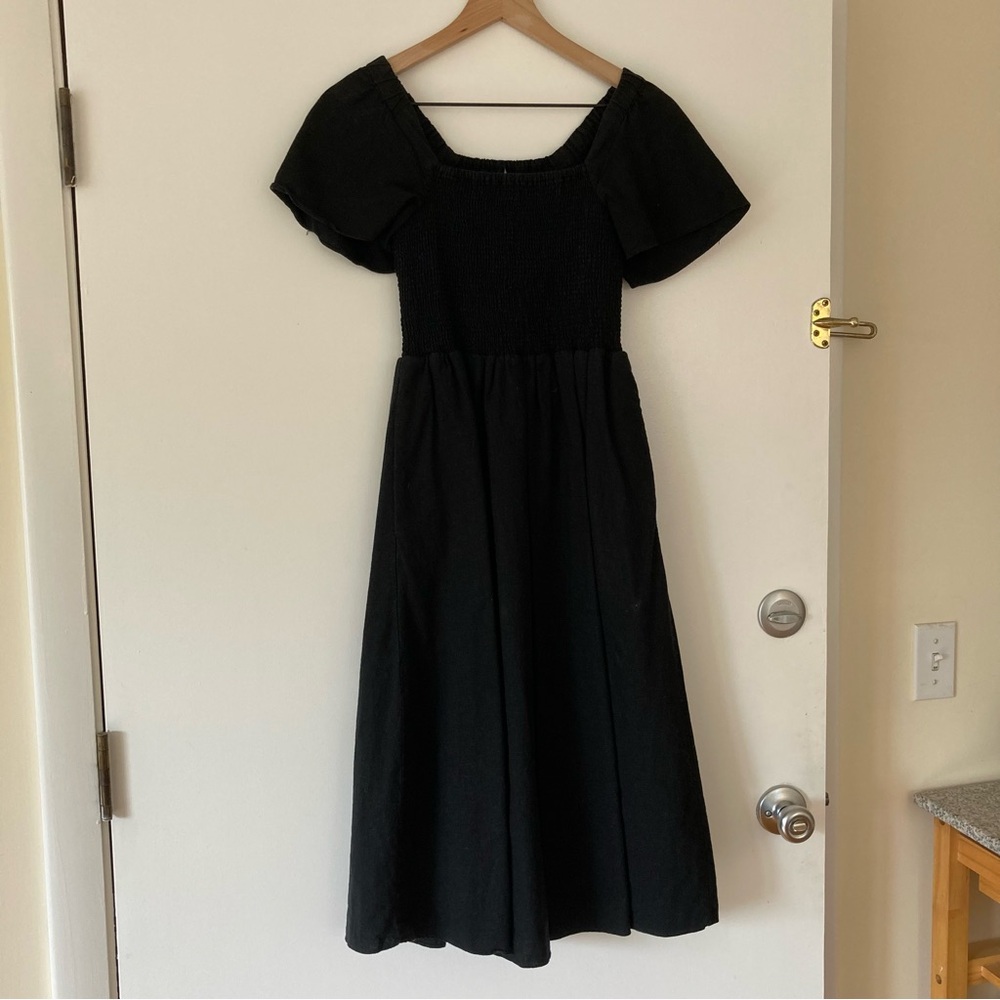 Madewell linen-blend lucie smocked midi dress